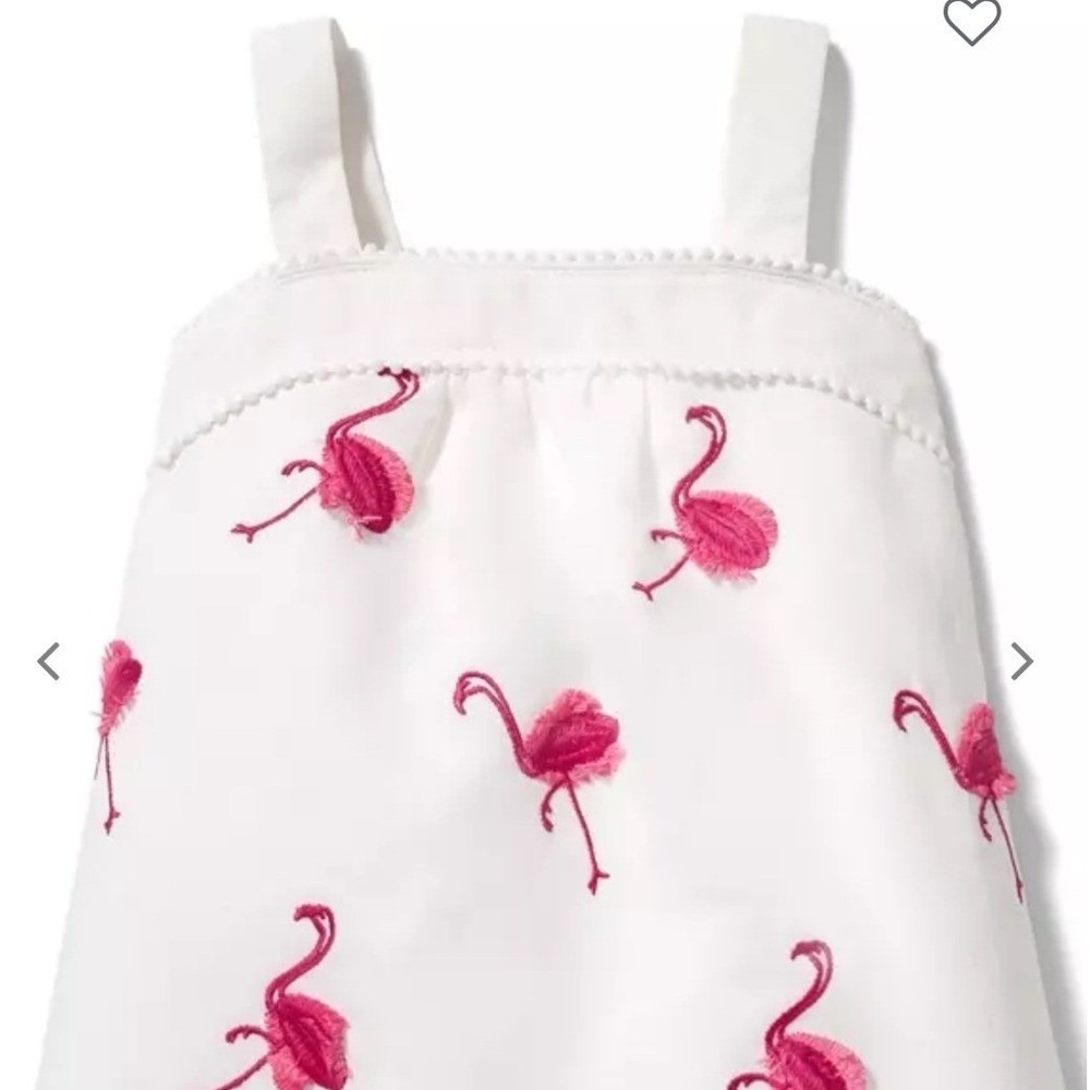 Janie and Jack Girls White Pink Embroidered Flamingo Dress Size 3 Summer Cotton‎ - Picture 4 of 7